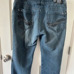 Y2K Men's Jeans, size 40x32, Most OFCL SVIIN embroidered pockets, distressed